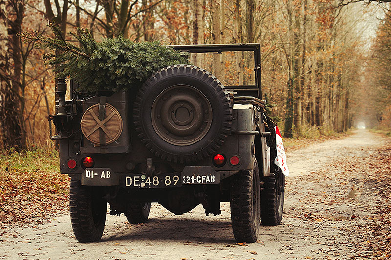 Kerstboom met Willys de jeep